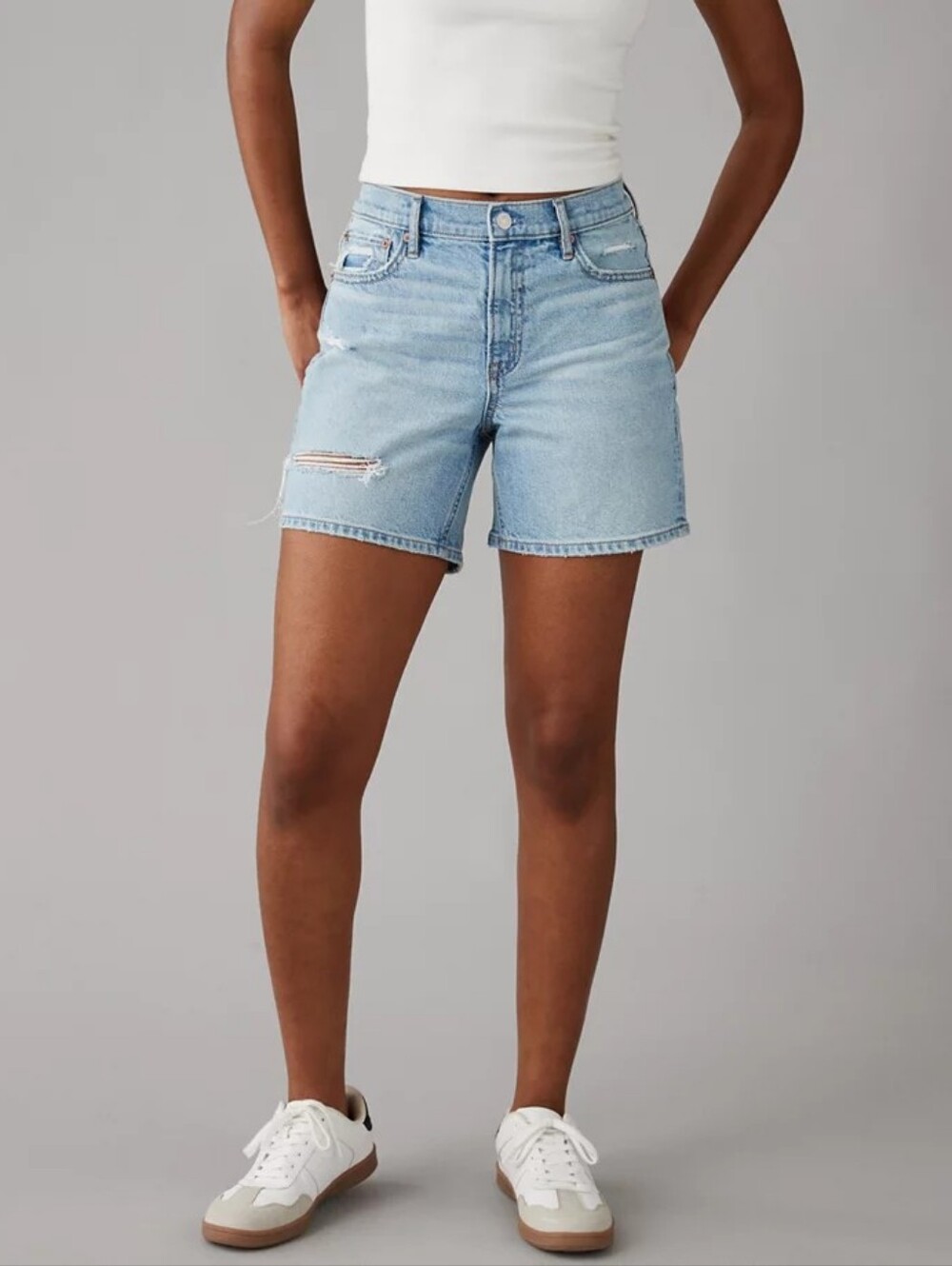 AE 6" Strigid Super High-Waisted Relaxed Ripped Denim Short, 8